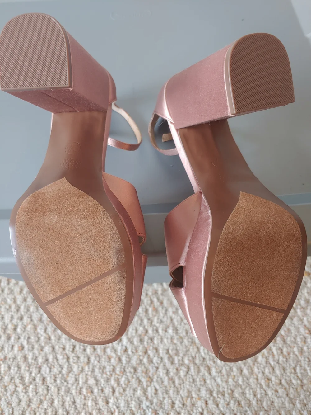 Platform Ankle-Strap Block Heels in Rose Gold